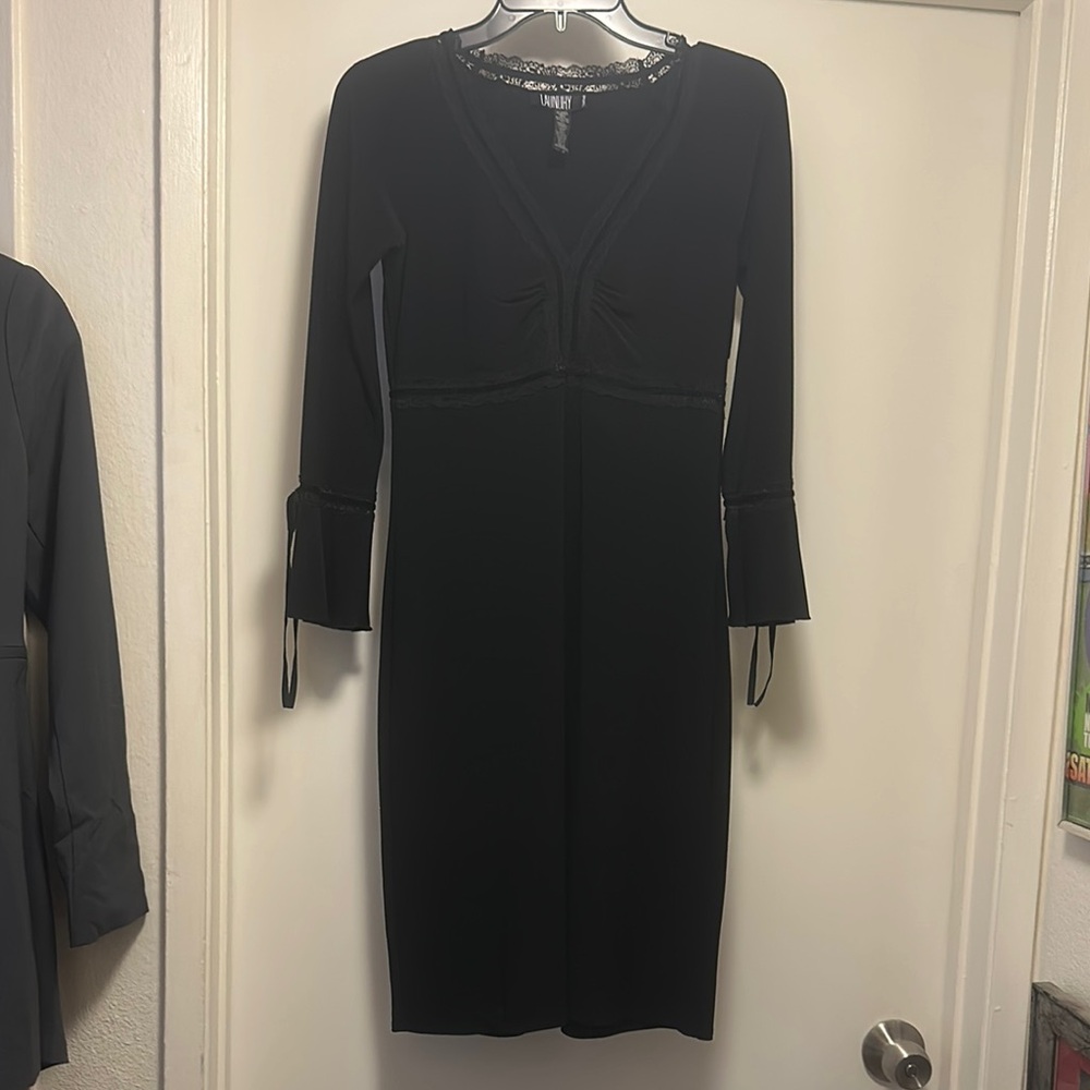 Laundry By Shelli Segal Black Sheath Dress with Bell Sleeves